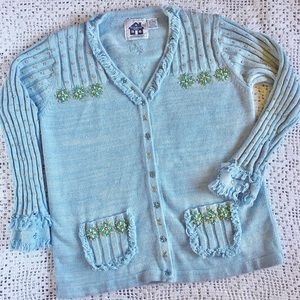 Storybook Knits Cardigan Sweater Light Blue Beading Beaded Embellished Vintage M